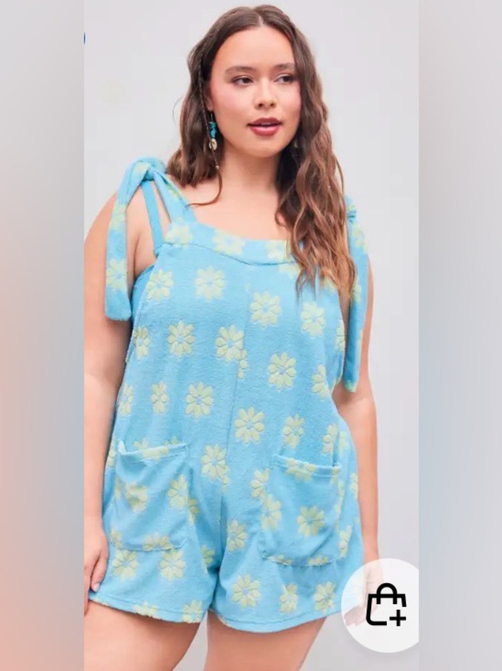 Cider Blue Daisy Terry Tie-Shoulder Romper